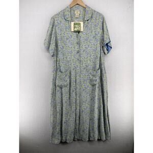 APRIL CORNELL Dress M Ditsy Floral Shirt Dress Midi Shift Cottagecore Green NEW